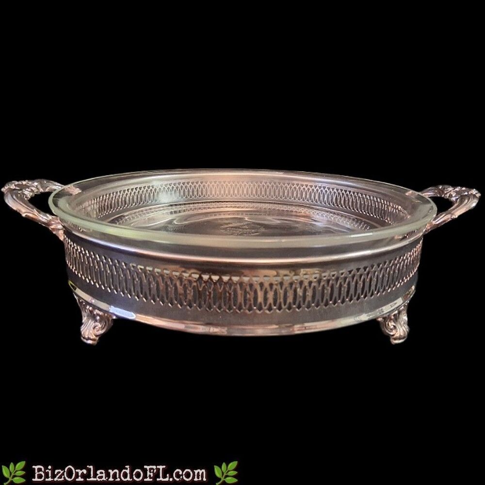 F.B. Rogers Silverplated Casserole Holder / Anchor Hocking Fire-King 10" Insert